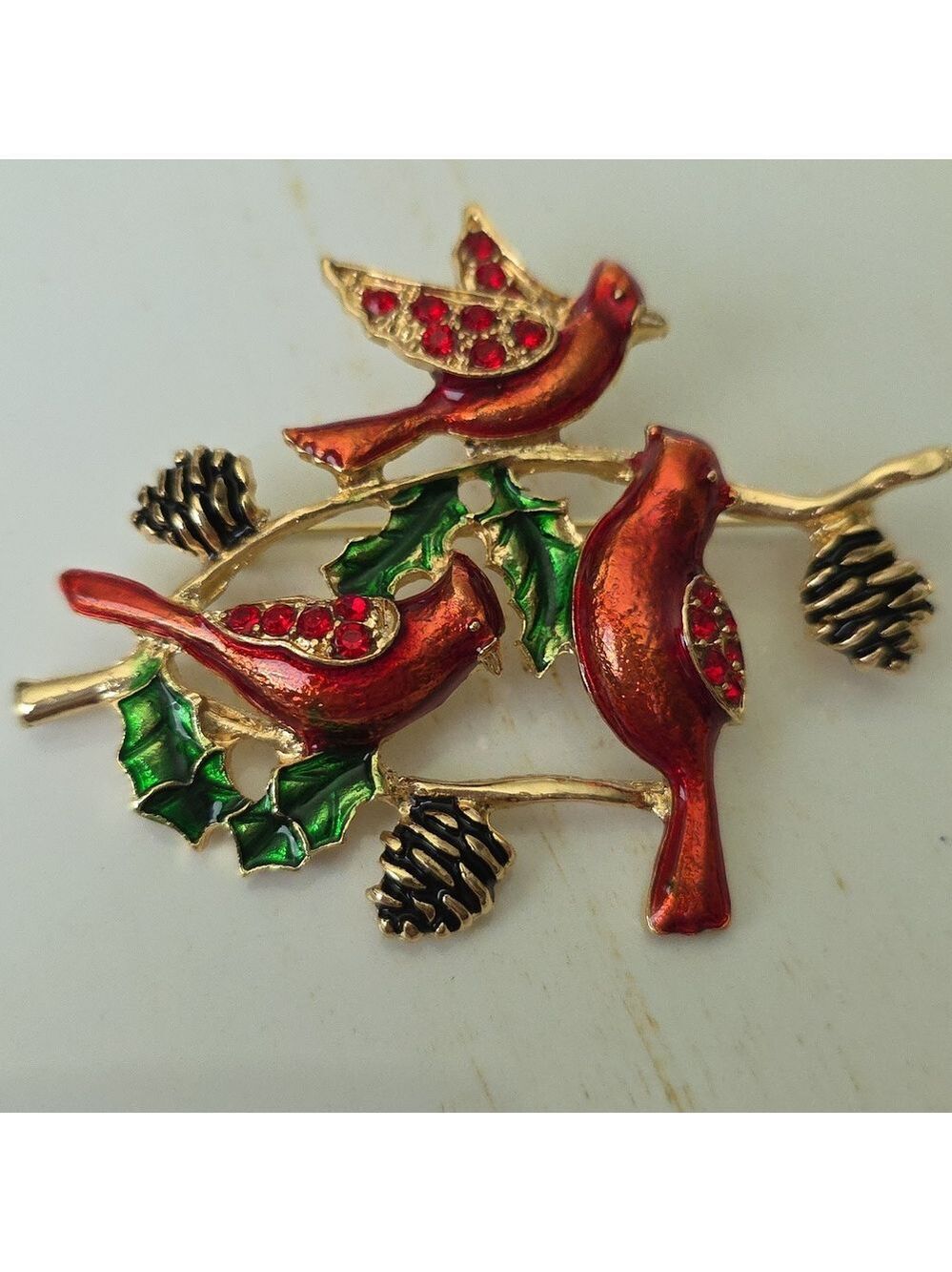 Cardinal Christmas Brooch Heart Cardinal Brooch Necklace Combo